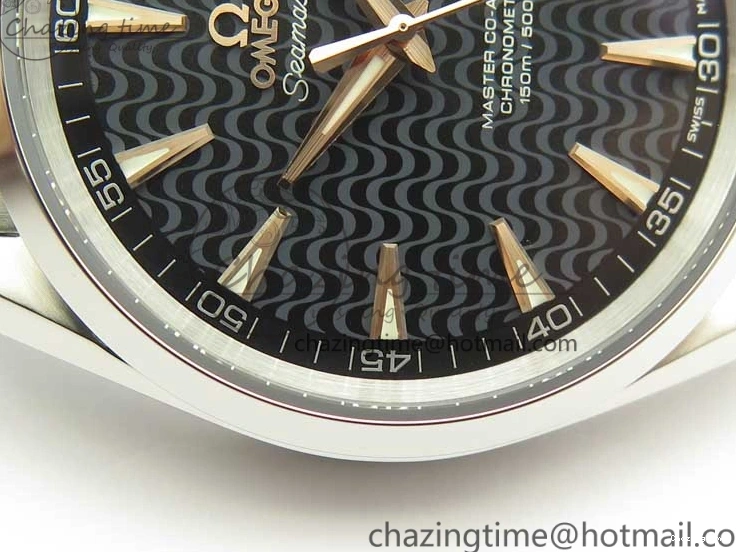 0228 FlexibleFit Aqua Terra 150M SS VSF 1:1 Best Edition Black Wave Textured Dial RG Hand on SS Bracelet A8500 Super Clone 8032